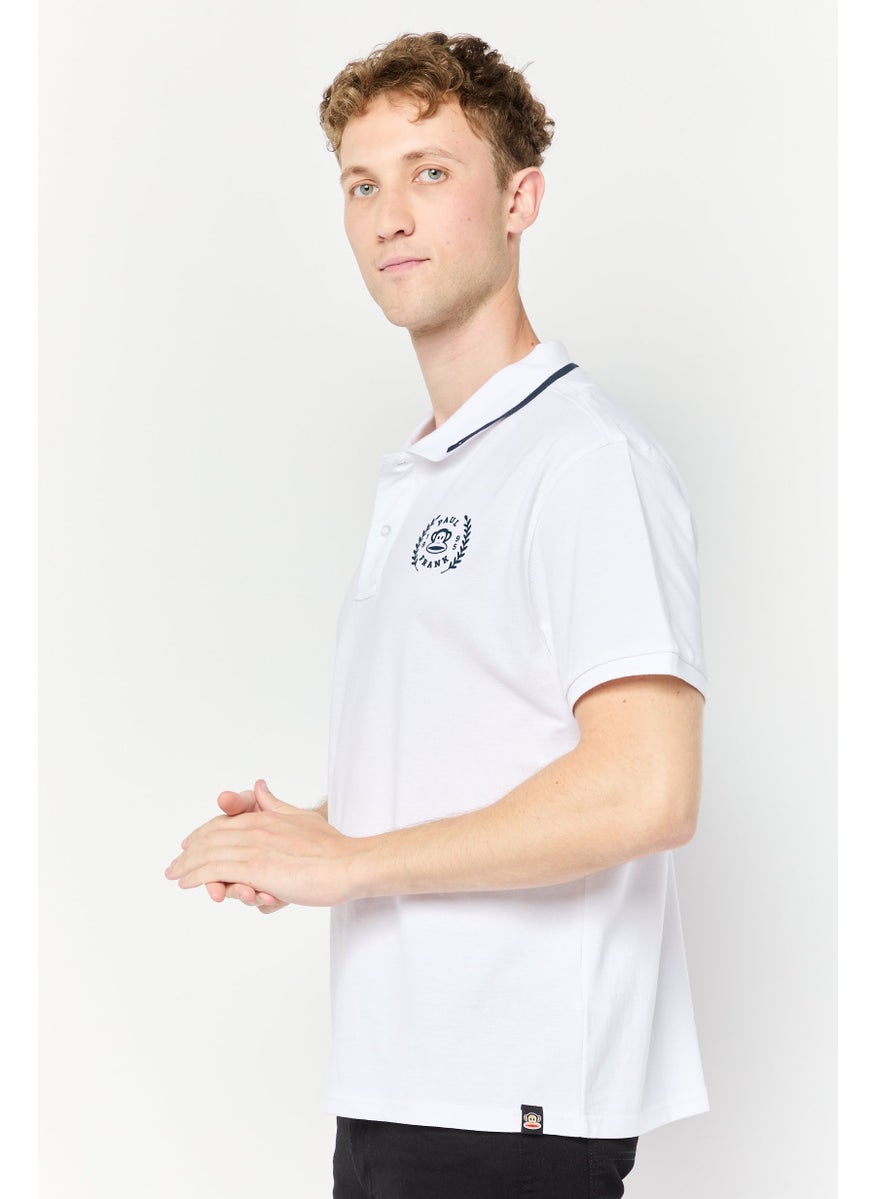 Men Regular Fit Graphic Print Short Sleeves Polo Shirt, White