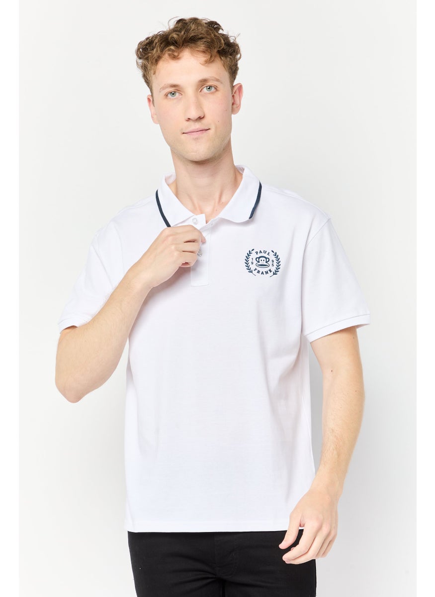 Men Regular Fit Graphic Print Short Sleeves Polo Shirt, White