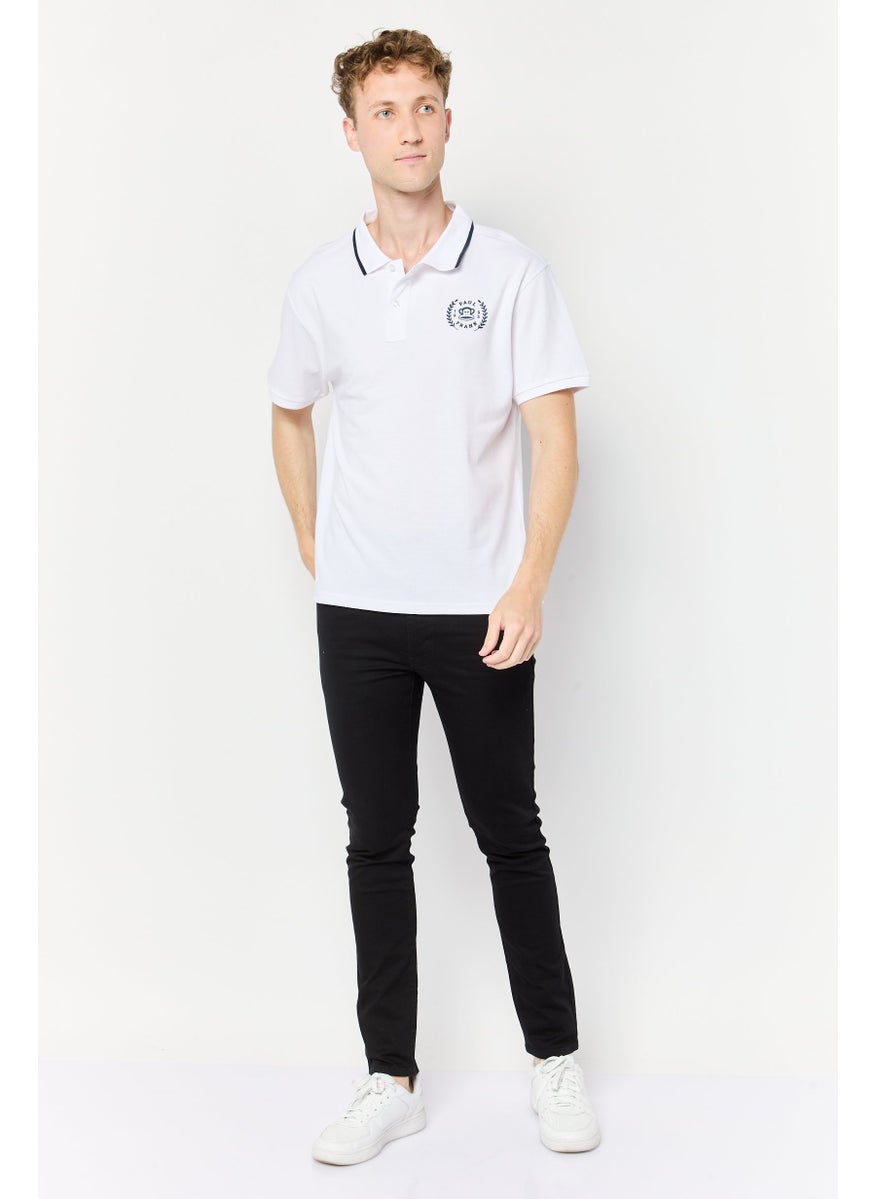 Men Regular Fit Graphic Print Short Sleeves Polo Shirt, White