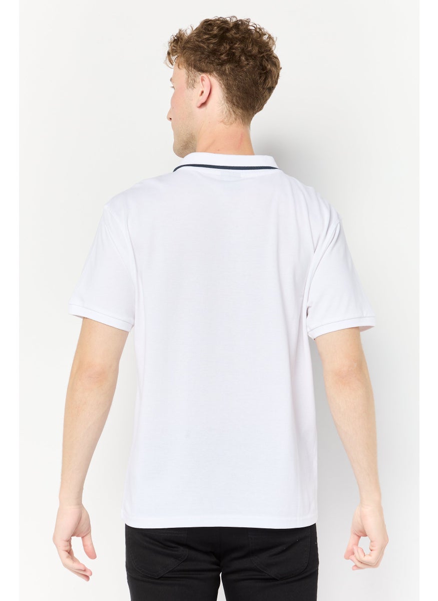 Men Regular Fit Graphic Print Short Sleeves Polo Shirt, White