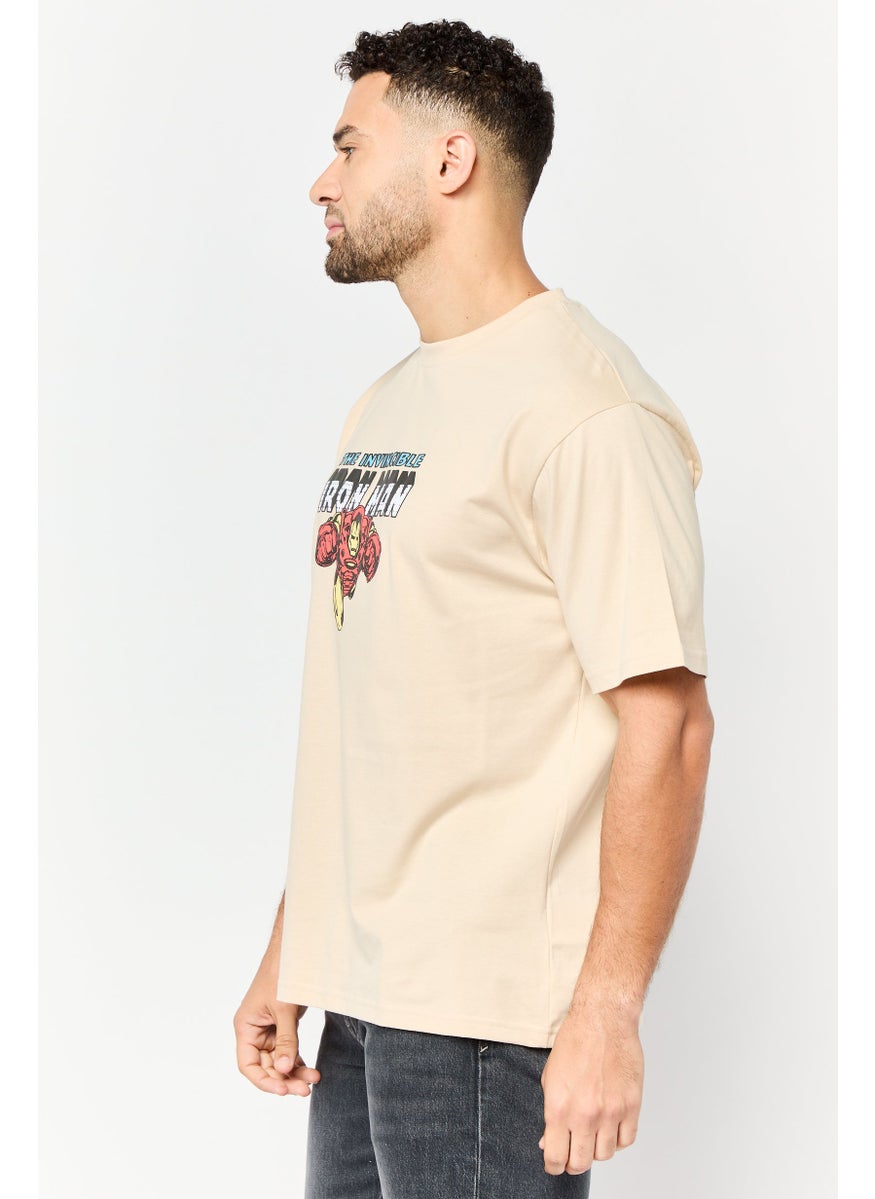 Men Ironman Crew Neck Short Sleeves T-Shirt, Beige