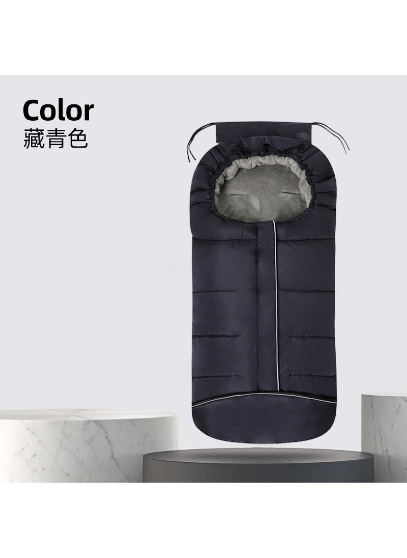 Baby Stroller Sleeping Bag Winter Thickened Warm Baby Out Bag Newborn Holding Quilt Anti-kick Quilt Autumn and Winter Dual-use Navy blue