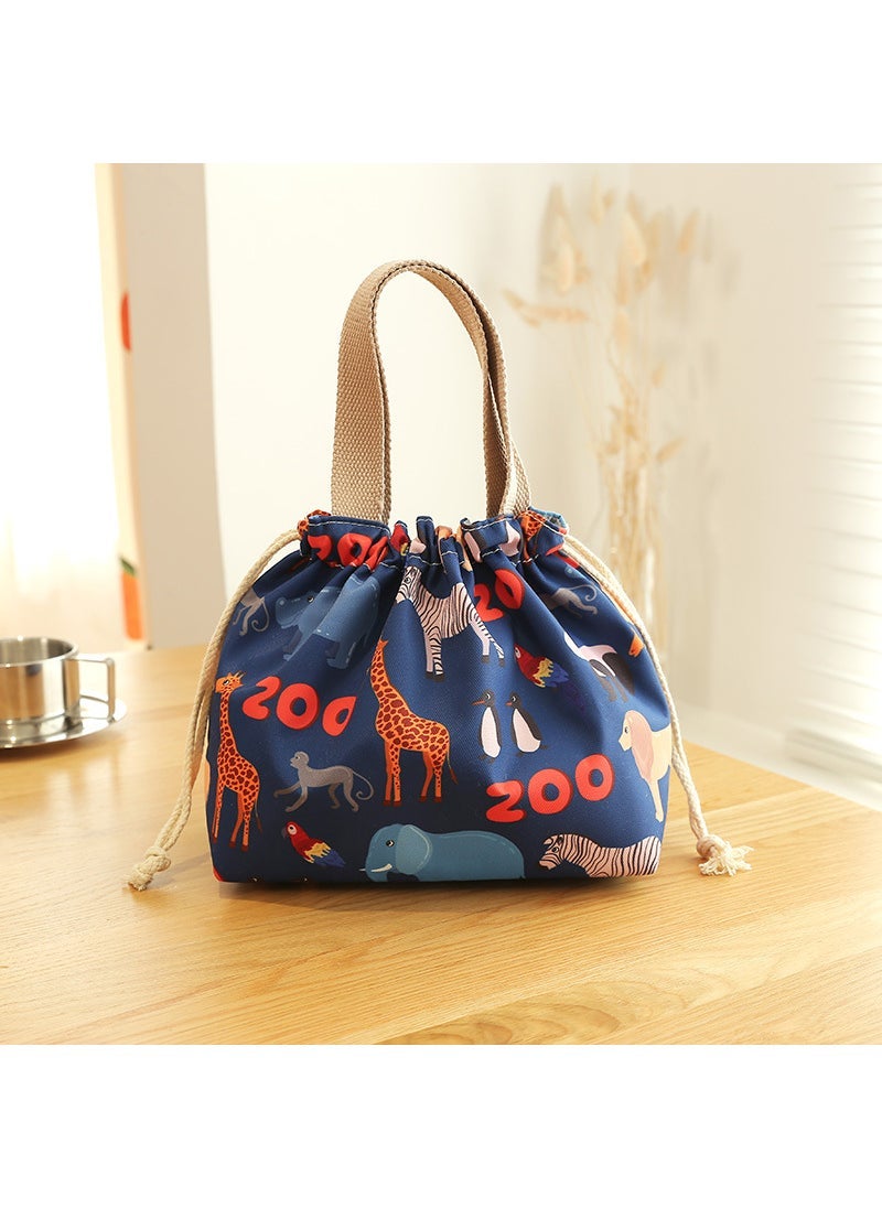 Large Capacity Lunch Bag Drawstring Insulated Blue Zoo Drawstring Lunch Box Bag