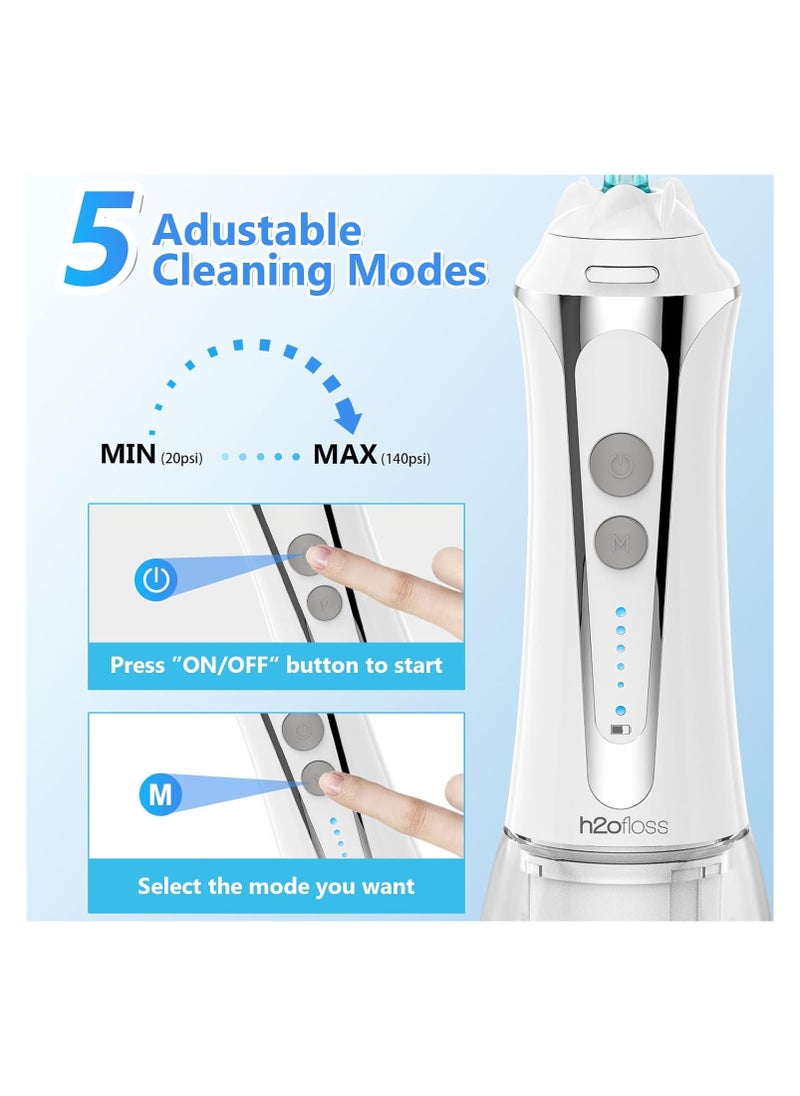 H2ofloss (white) - H2ofloss Cordless Water Flosser with 30 Days Battery Life, Premium Water Floss for Teeth, Portable Dental Flosser in 5 Modes, Gravity Ball for Upside Down Use, 300ml Water Tank