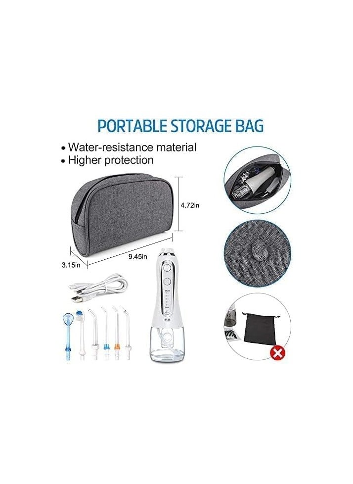 Youtrico Water Flosser Cordless Oral Irrigator Portable Rechargeable Dental Flossers with 5 Modes & 6 Tips Water Flossing with 300ML Water Tank for Home and Travel, Braces & Bridges Care (White-H6)