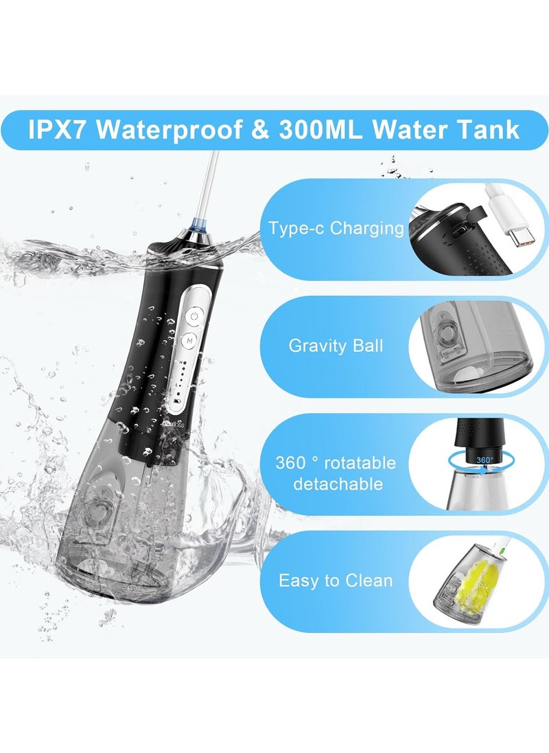 H2ofloss Water Dental Flosser for Teeth Cleaning,Cordless Water Teeth Cleaner Picks,Portable & Rechargeable Oral Irrigator with 5 Modes,IPX7 Waterproof Powerful Battery for Home Travel-Black