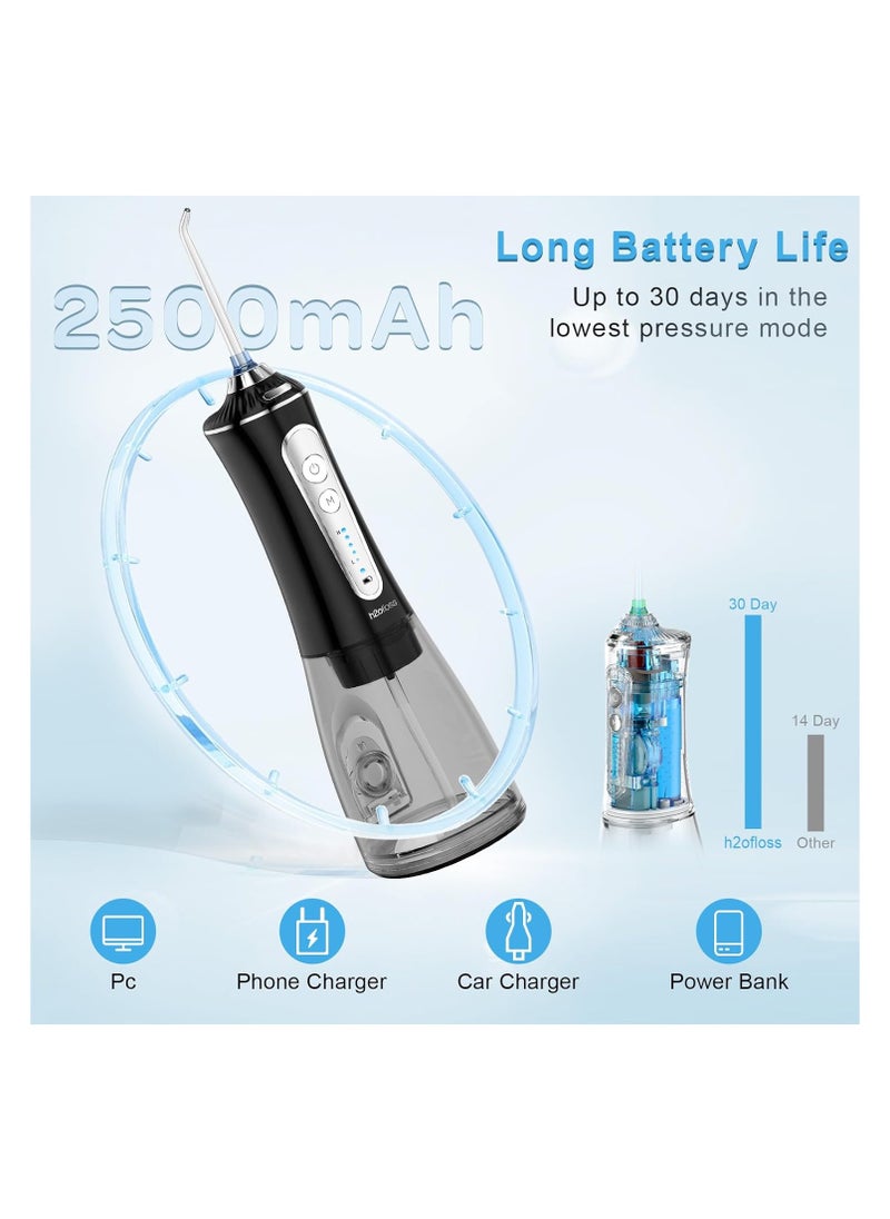 H2ofloss Water Dental Flosser for Teeth Cleaning,Cordless Water Teeth Cleaner Picks,Portable & Rechargeable Oral Irrigator with 5 Modes,IPX7 Waterproof Powerful Battery for Home Travel-Black