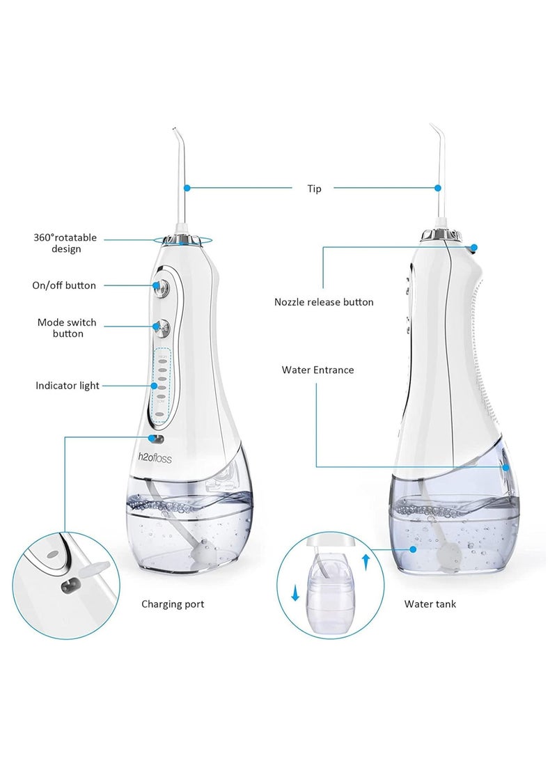 H2ofloss dental floss professional oral rinse, portable dental floss IPX7 waterproof, with travel bag and 6 nozzles, rechargeable, suitable for home and travel