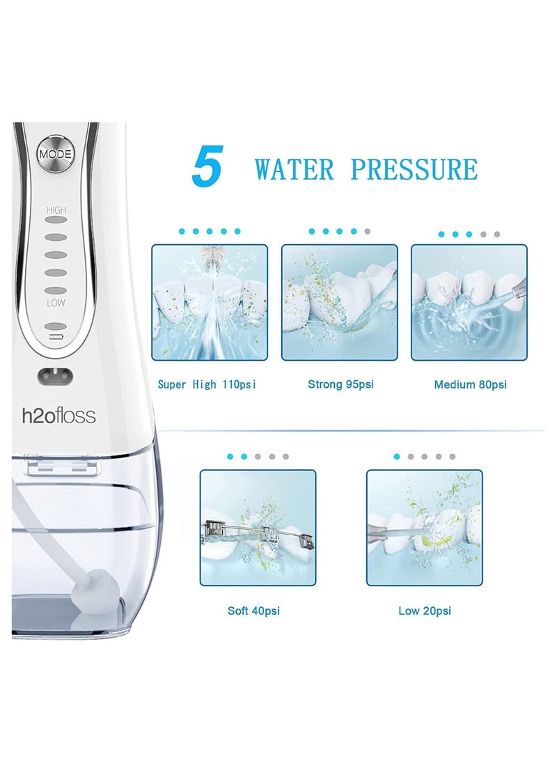 H2ofloss dental floss professional oral rinse, portable dental floss IPX7 waterproof, with travel bag and 6 nozzles, rechargeable, suitable for home and travel