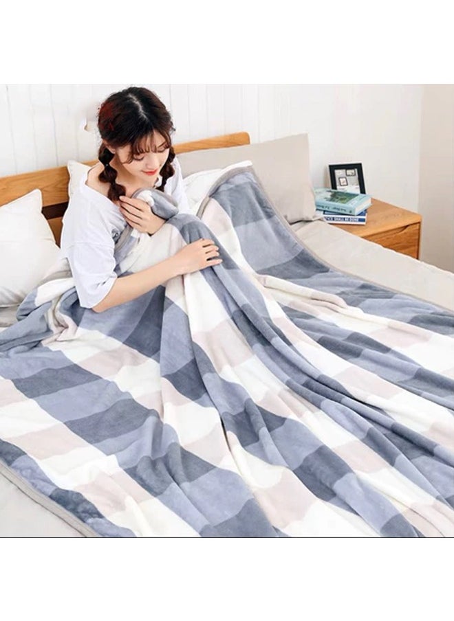 Plain Velvet Blanket for Air Conditioning and Winter Bliss - Ideal for Home and Travel Checked Theme (200x230cm)