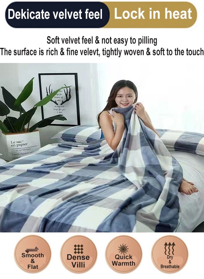 Plain Velvet Blanket for Air Conditioning and Winter Bliss - Ideal for Home and Travel Checked Theme (200x230cm)