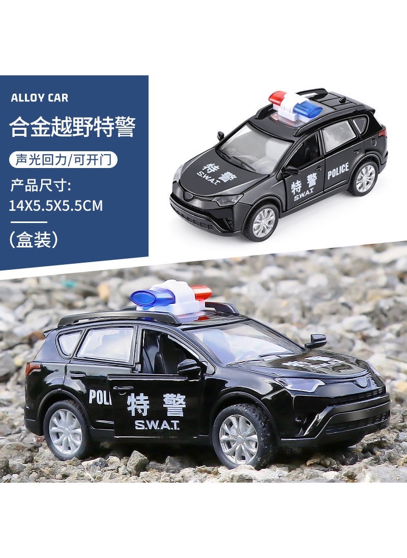 1:32 Alloy Pull Back Police Car Model with Lights and Sound Black Off-Road Special Police Car