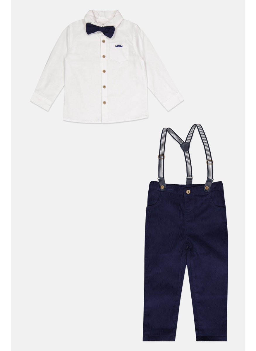 Toddlers Boy 4 Pcs Solid Shirt And Trousers With Bowtie And Braces Set, Multicolor