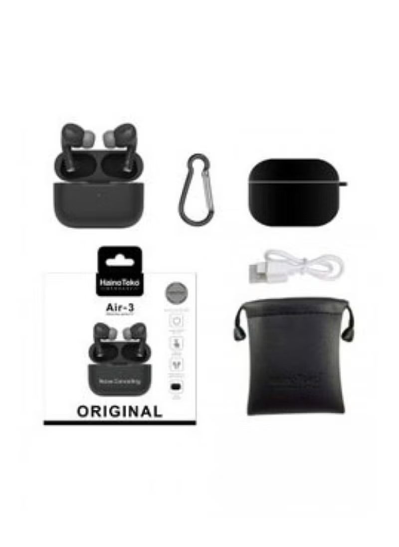 Air-3 Wireless Bluetooth Earbuds – True Wireless In-Ear Bluetooth Headphones with Built-in Microphone, Auto Power On/Off, Touch Control, Noise Cancelling, and Charging Case for Apple & Android (Black)