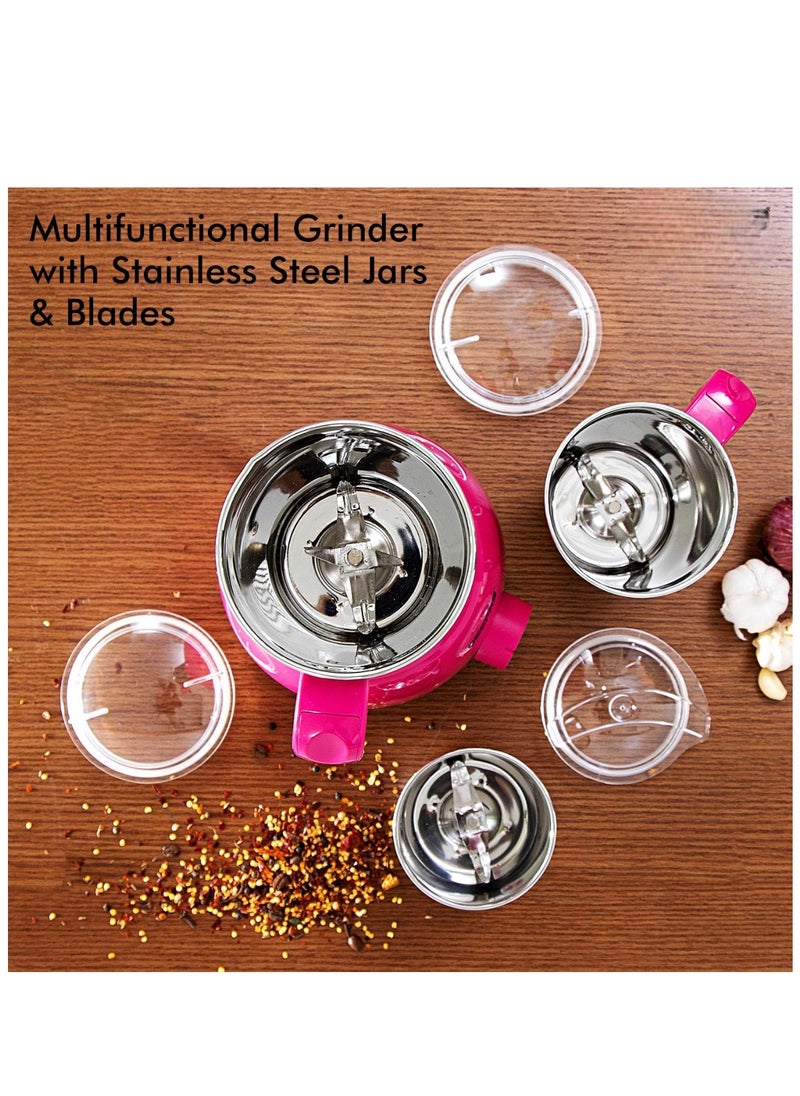 4-in-1 Mixer Grinder with Heavy-Duty Juice Jar, 500W Motor, 3 Stainless Steel Jars + 1 Unbreakable Blender Jar, 2 Years Warranty – Ideal for Grinding, Blending, Juicing