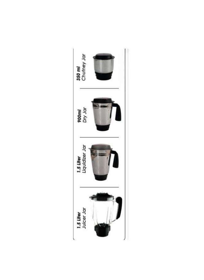 4-in-1 Mixer Grinder with Heavy-Duty Juice Jar, 500W Motor, 3 Stainless Steel Jars + 1 Unbreakable Blender Jar, 2 Years Warranty – Ideal for Grinding, Blending, Juicing