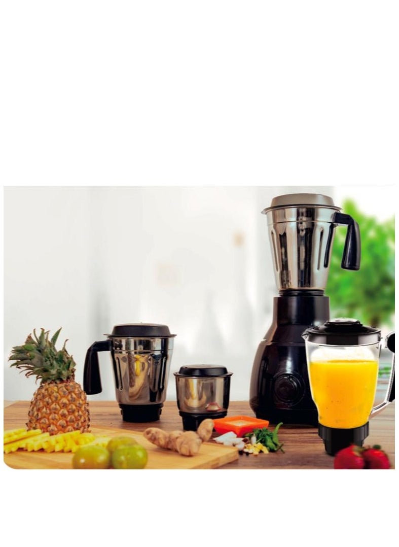 4-in-1 Mixer Grinder with Heavy-Duty Juice Jar, 500W Motor, 3 Stainless Steel Jars + 1 Unbreakable Blender Jar, 2 Years Warranty – Ideal for Grinding, Blending, Juicing