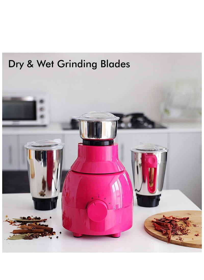 4-in-1 Mixer Grinder with Heavy-Duty Juice Jar, 500W Motor, 3 Stainless Steel Jars + 1 Unbreakable Blender Jar, 2 Years Warranty – Ideal for Grinding, Blending, Juicing