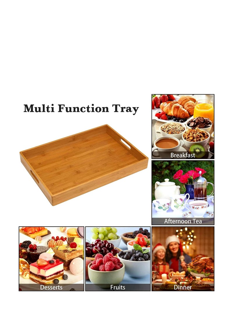 Bamboo Tray - 3 Pack Wooden Serving Tray With Handles - Rectangular, Natural, Bamboo, 100% - Large, Small, Medium - Breakfast, Food, Kitchen, Outdoors, Restaurants