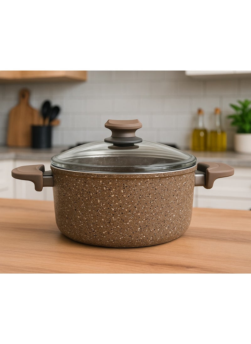 OMS 3110 - 30 CM Brown Granitec Non Stick casserole. Made in Turkey