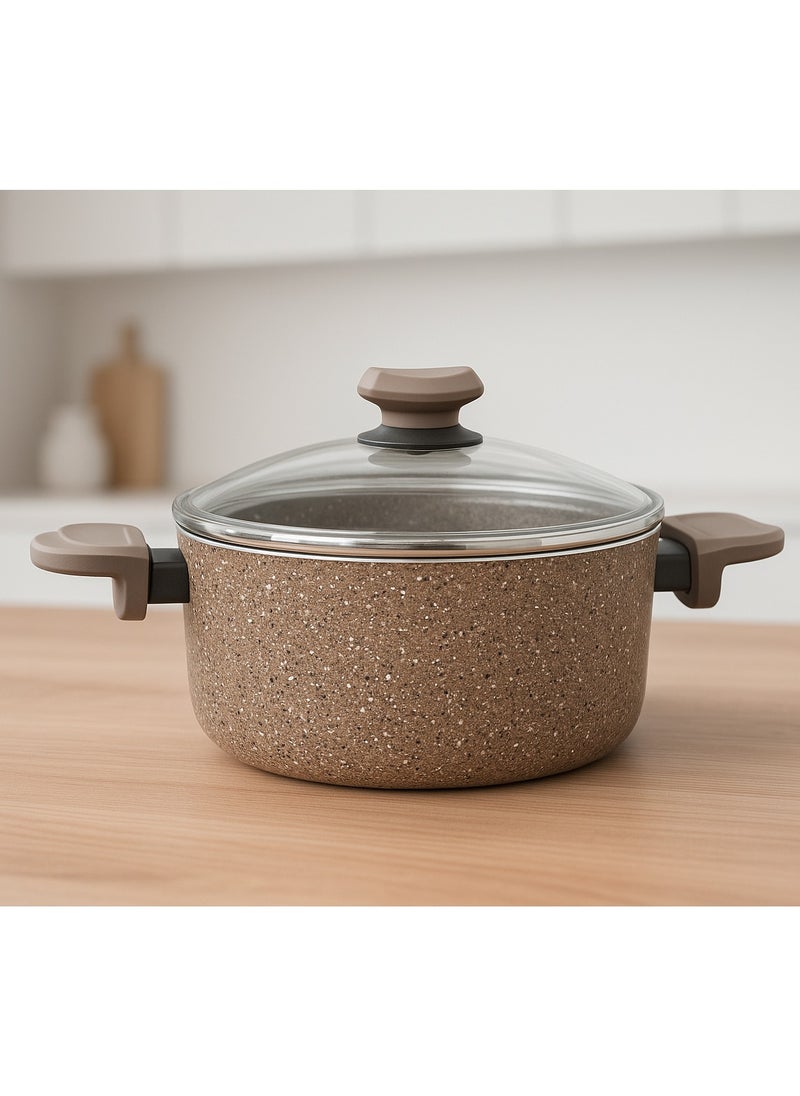 OMS 3110 - 30 CM Brown Granitec Non Stick casserole. Made in Turkey