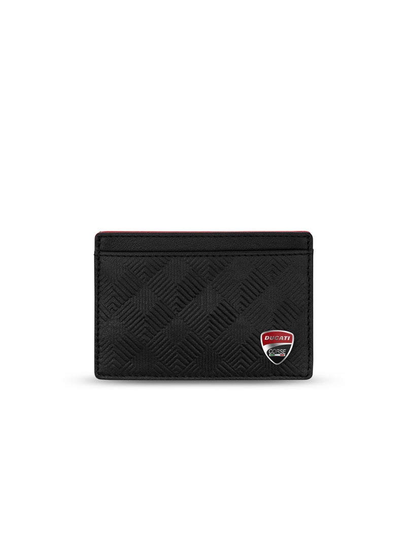 Ducati Corse Tectonic Black Genuine Leather Card Holder For Men - DTLGD2200901