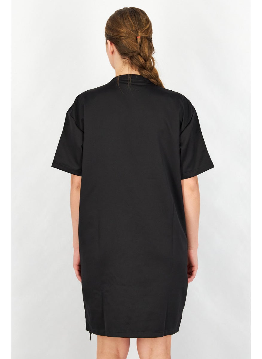 Women Relaxed Fit Short Sleeve Outdoor Mini Dress, Black