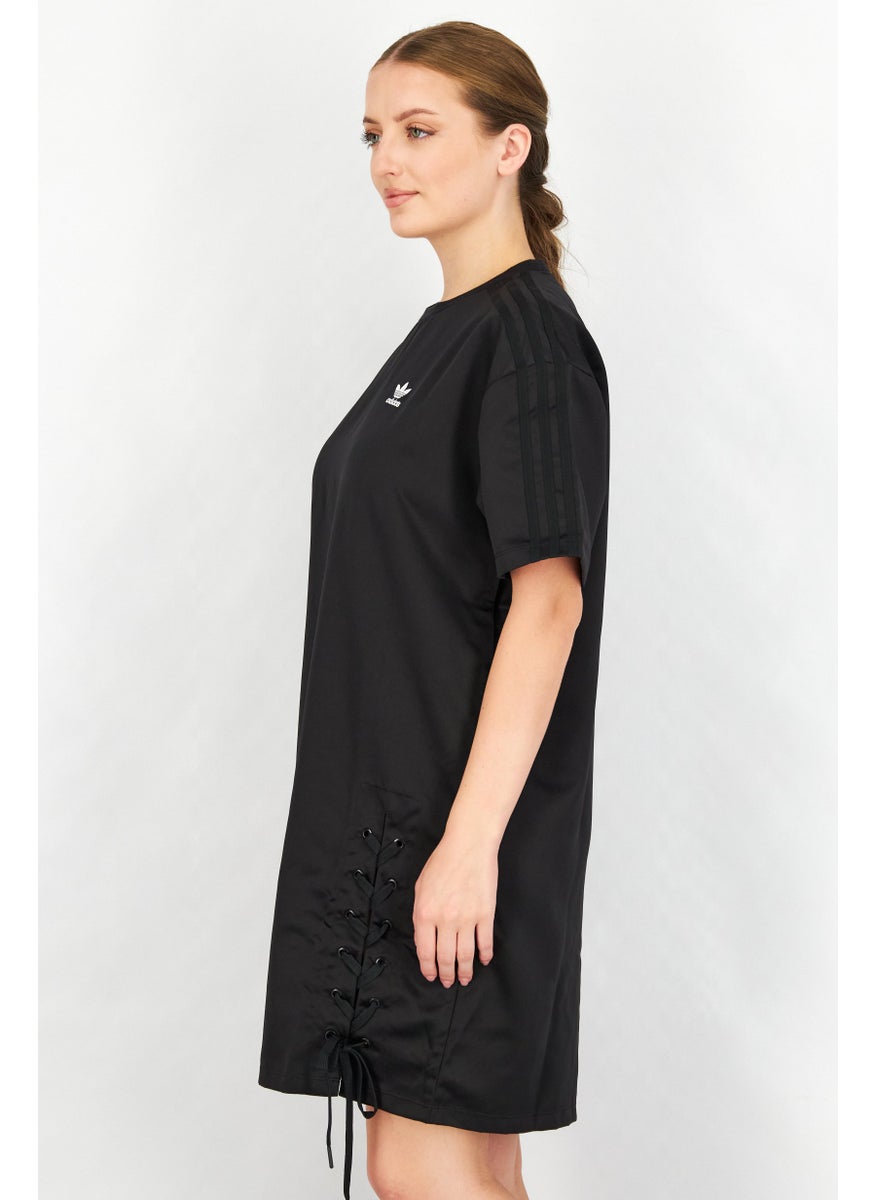 Women Relaxed Fit Short Sleeve Outdoor Mini Dress, Black