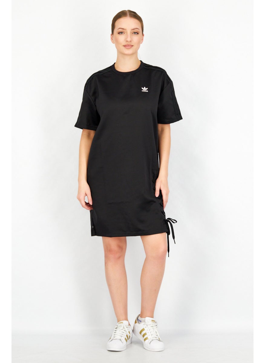 Women Relaxed Fit Short Sleeve Outdoor Mini Dress, Black