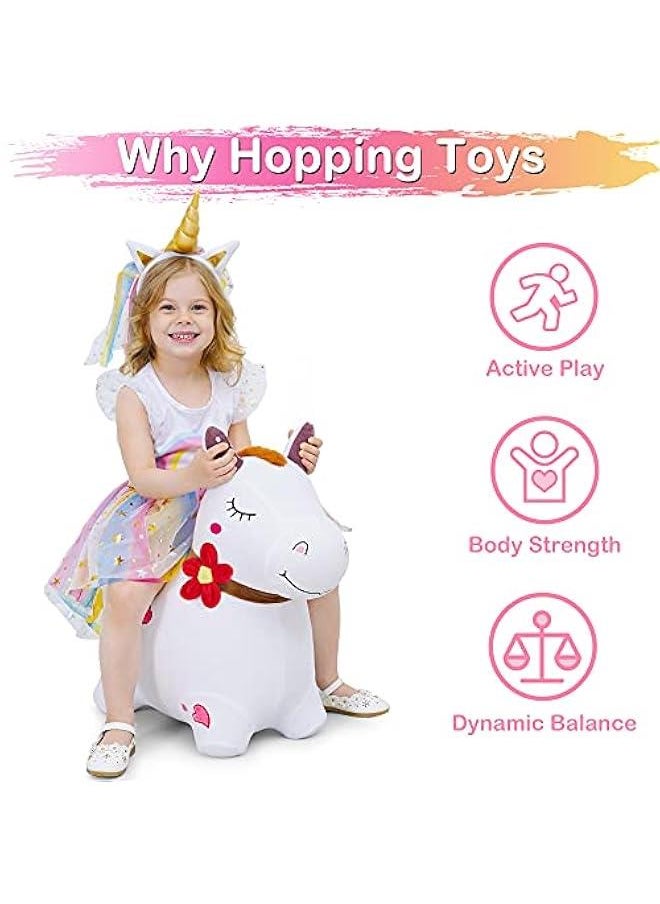 Bouncy Pals White Hopping Horse, Inflatable Bouncing Animal Hopper Toy W/Pump, Plush Ride on Bouncer, Indoor Outdoor Birthday Gifts for 18 24 Month 2 3 4 5 Year Old Toddler Kid Boy Girl