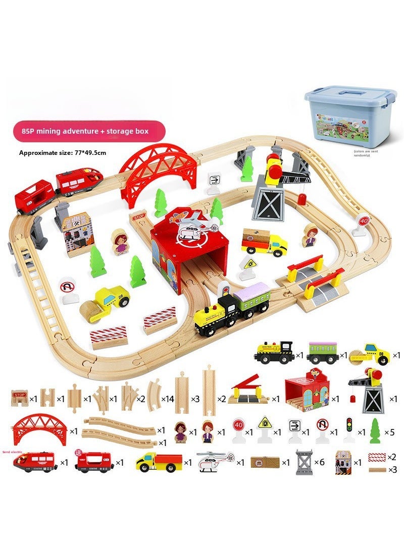EDWONE70P Beechwood Train Track Set for Kids 85p Mining Adventure + Storage Barrel