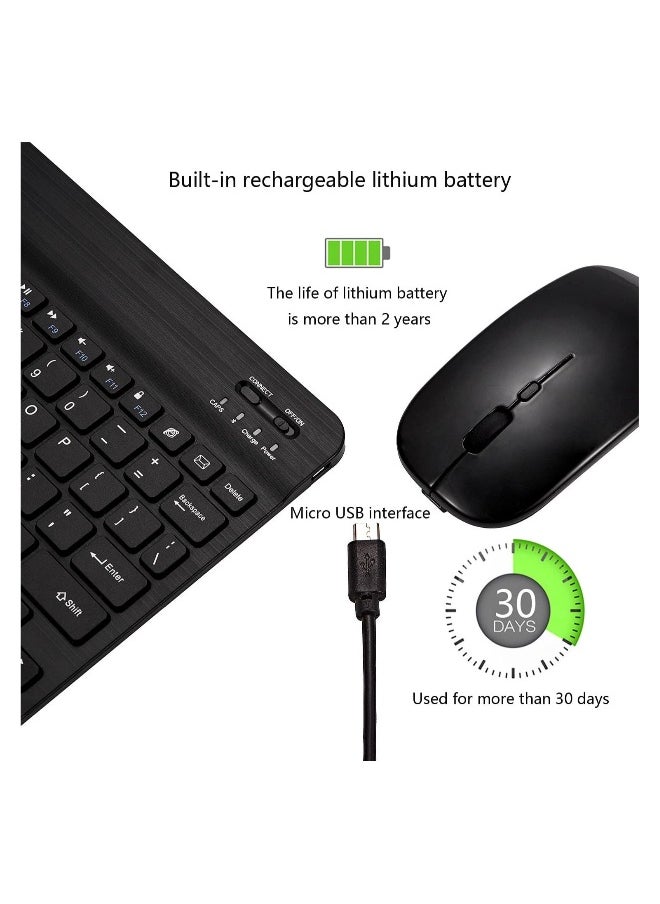 Ultra-Slim Bluetooth Keyboard and Mouse Combo Rechargeable Portable Wireless Keyboard Mouse Set for Apple iPad iPhone iOS 13 and Above Samsung Tablet Phone Smartphone Android Windows(Black)