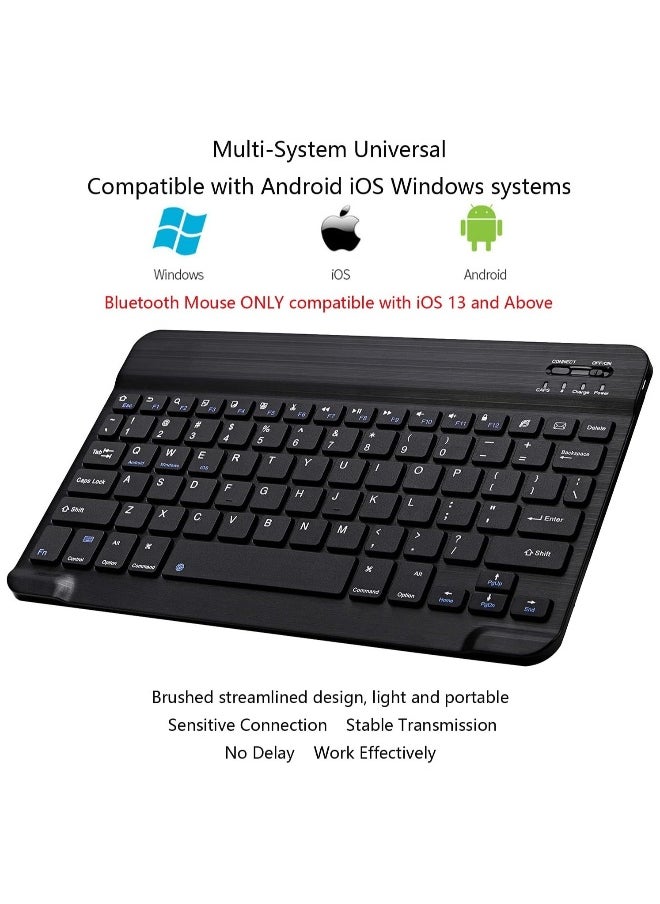 Ultra-Slim Bluetooth Keyboard and Mouse Combo Rechargeable Portable Wireless Keyboard Mouse Set for Apple iPad iPhone iOS 13 and Above Samsung Tablet Phone Smartphone Android Windows(Black)