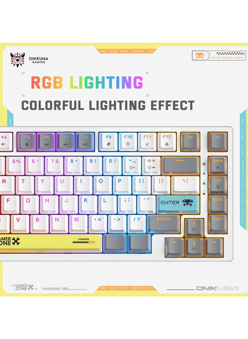 G58  82Keys Tan Switch Mechanical Gaming Keyboard 75% Mini Wired Waterproof Backlit Silent White RGB Color Suitable for PC/Ps4/Xbox Gamers