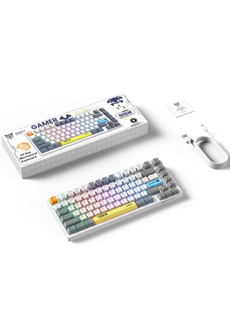 G58  82Keys Tan Switch Mechanical Gaming Keyboard 75% Mini Wired Waterproof Backlit Silent White RGB Color Suitable for PC/Ps4/Xbox Gamers