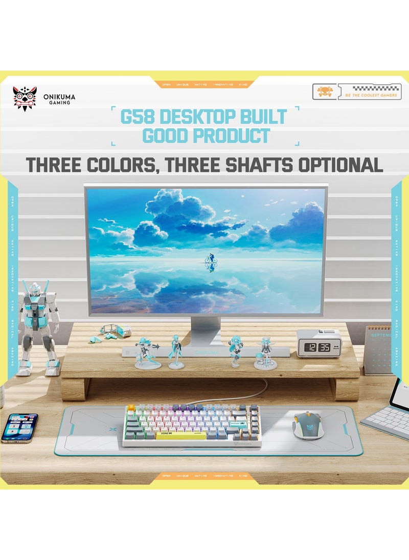 G58  82Keys Tan Switch Mechanical Gaming Keyboard 75% Mini Wired Waterproof Backlit Silent White RGB Color Suitable for PC/Ps4/Xbox Gamers