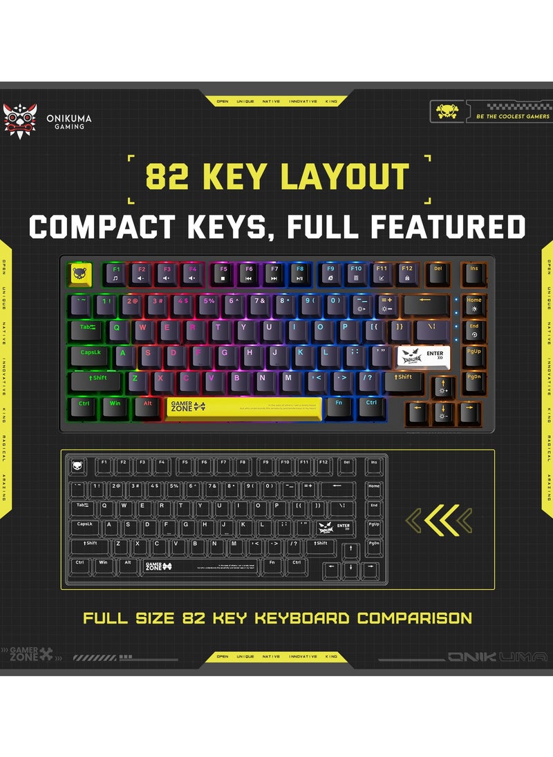 G58 82 Keys Tan Switch Mechanical Gaming Keyboard 75% Mini Wired Waterproof Backlit Silent Black RGB Color for PC/Ps4/Xbox Gamers
