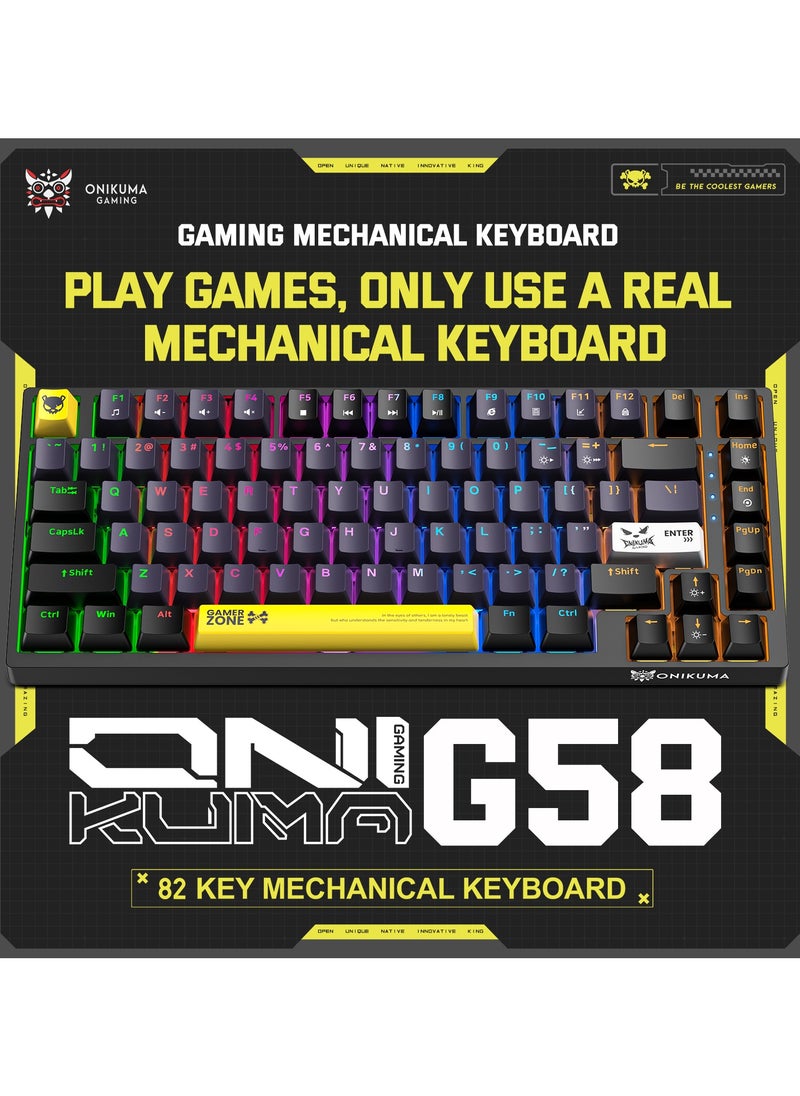 G58 82 Keys Tan Switch Mechanical Gaming Keyboard 75% Mini Wired Waterproof Backlit Silent Black RGB Color for PC/Ps4/Xbox Gamers
