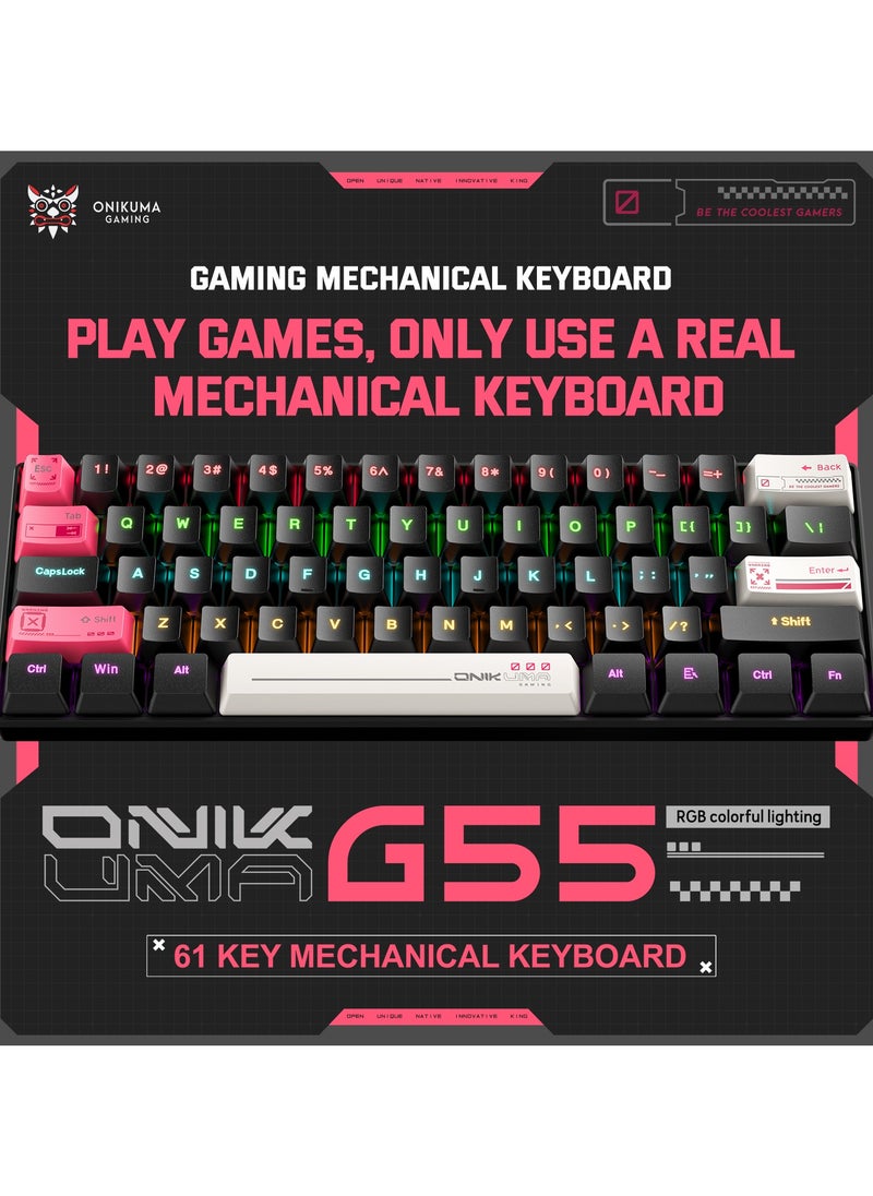 G55 Mechanical Gaming Keyboard,61 Keys Ultral Compact Wired Keyboard with RGB Backlit,Easy to Carry on Business Trip,for PC/Mac Gamer