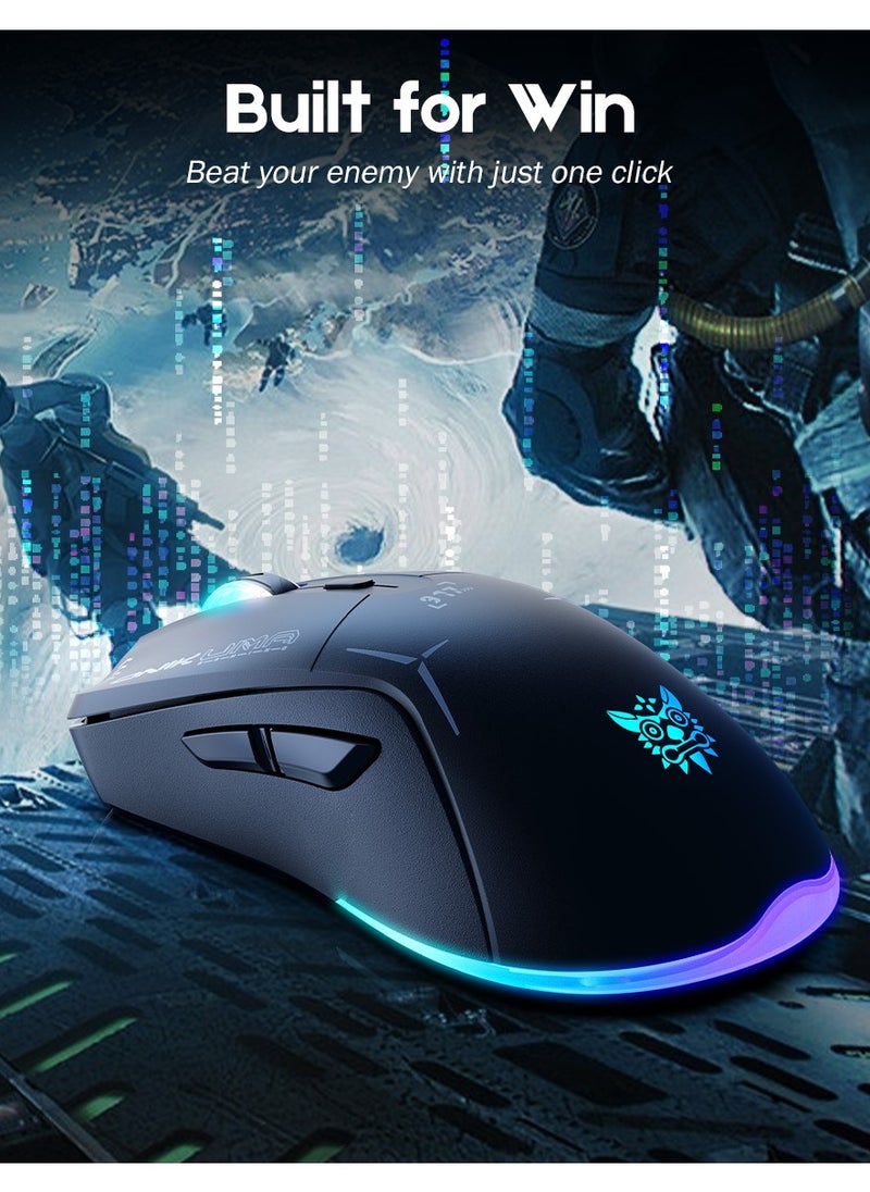 Gaming Mouse, Wired/Wireless/Bluetooth Tri-Mode, Laptop Wireless Mouse, Portable Type-C Rechargeable 4800 DPI Mouse with 7 RGB Lighting Modes