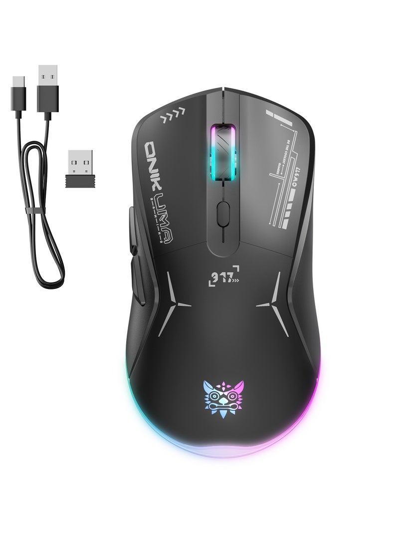 Gaming Mouse, Wired/Wireless/Bluetooth Tri-Mode, Laptop Wireless Mouse, Portable Type-C Rechargeable 4800 DPI Mouse with 7 RGB Lighting Modes