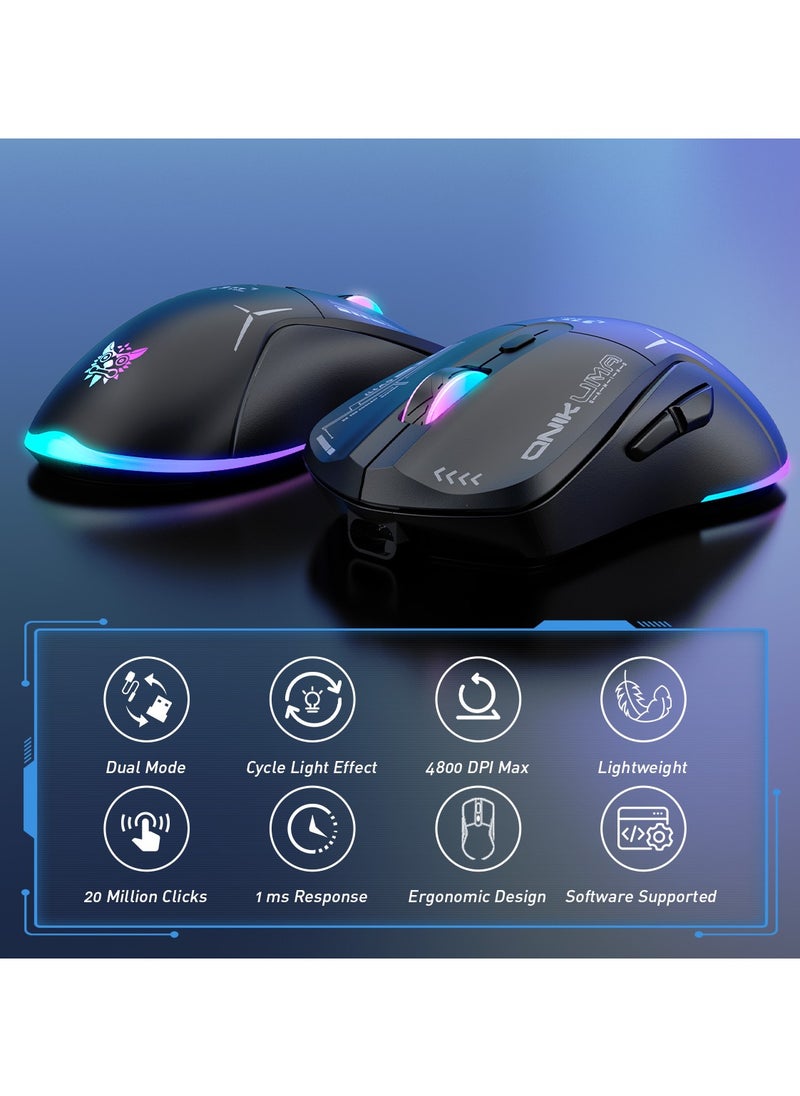 Gaming Mouse, Wired/Wireless/Bluetooth Tri-Mode, Laptop Wireless Mouse, Portable Type-C Rechargeable 4800 DPI Mouse with 7 RGB Lighting Modes