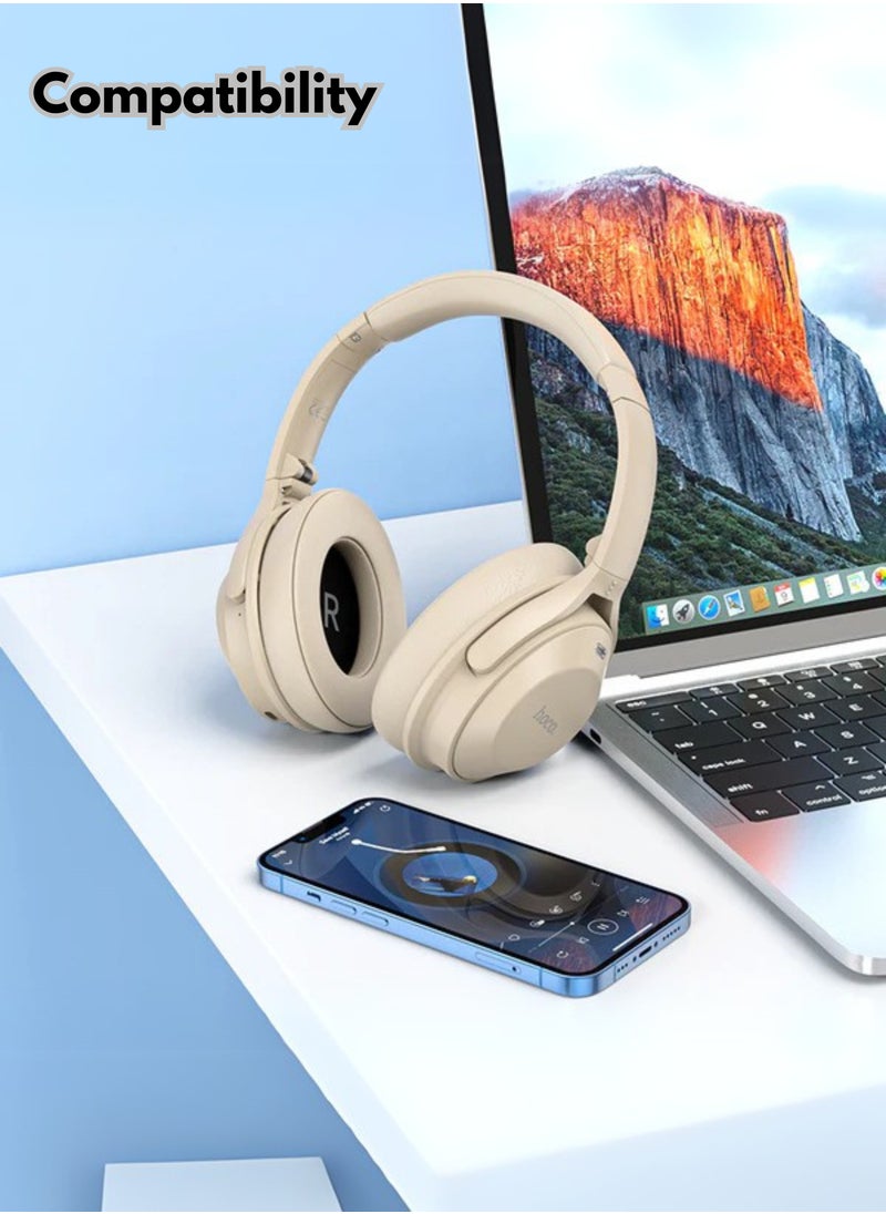 W37 Active Noise Cancelling Headphones – Wireless Over-Ear Bluetooth, 33H Playtime, 2H Fast Charge, AUX Input & Charging Cable Included