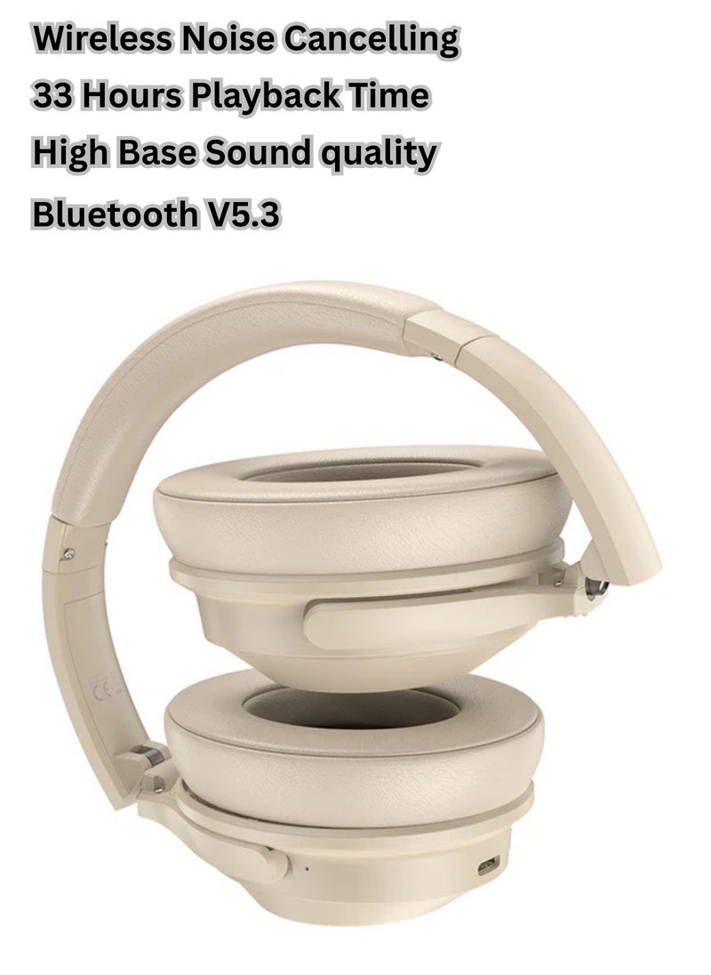 W37 Active Noise Cancelling Headphones – Wireless Over-Ear Bluetooth, 33H Playtime, 2H Fast Charge, AUX Input & Charging Cable Included