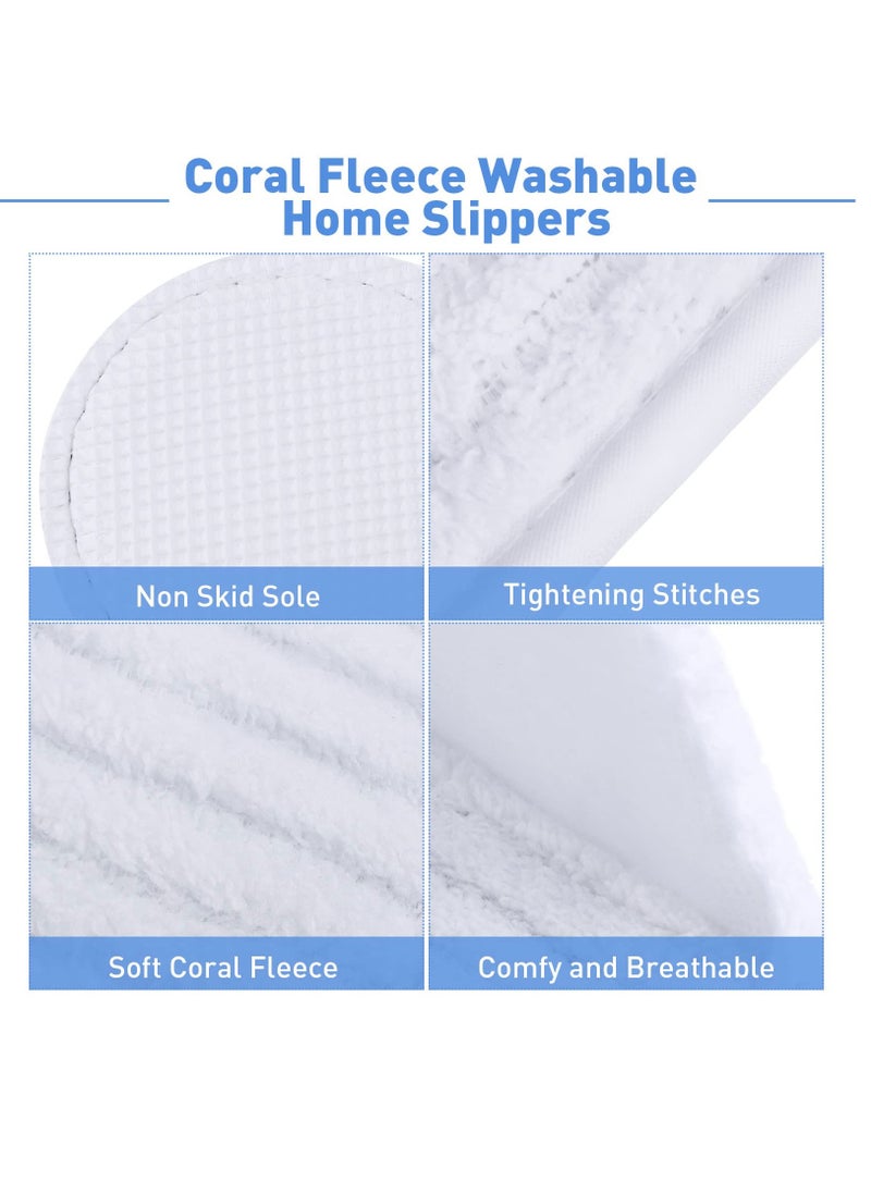 Disposable Slippers 4 Pairs Closed Toe Spa Slippers Coral Fleece Washable Home Slippers for Women Men Guests Hotels House Slippers Housewarming Party Indoors Bathroom Traveling (White)
