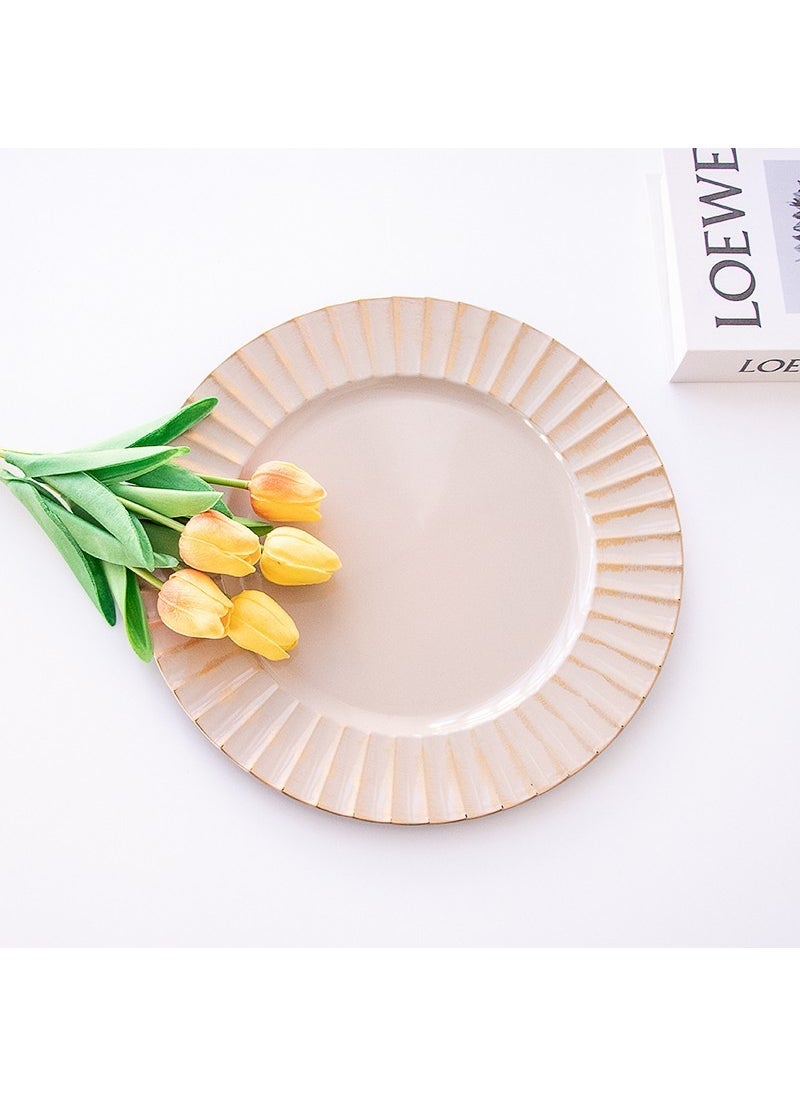 1 x 5 pcs Vintage Carved Tray Decorative Photography Prop No. 7: beige old large disc