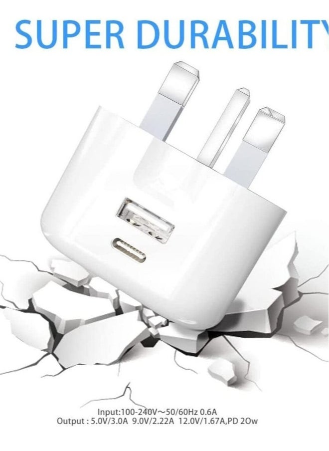 Charger Plug For Google Pixel 7 / Pixel 7 Pro/Pixel 6A / Pixel 6 / Pixel 6 Pro, 20W Dual Port USB & USB C Charger Plug Type C PD Charging Power Adapter Fast Charge Travel Fast Charging Phone Charger