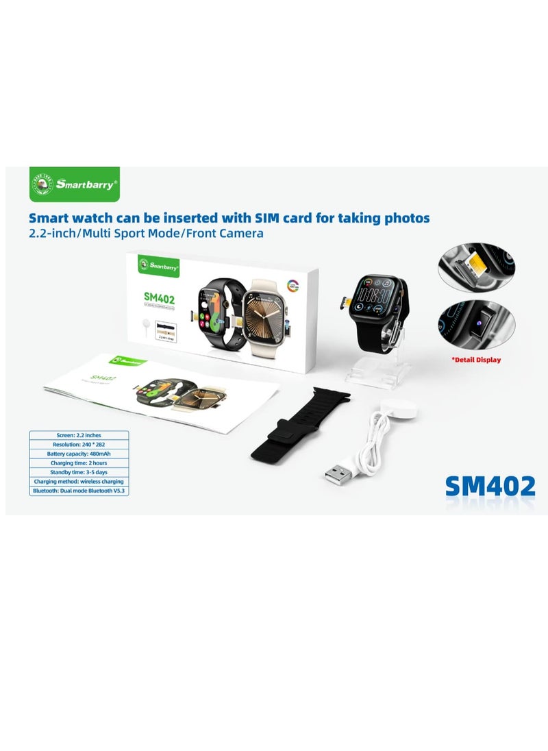SM402 4G Smartwatch 2.2 Inch HD Screen, SIM Card Slot, With Camera, For Ladies & Gents -BLACK