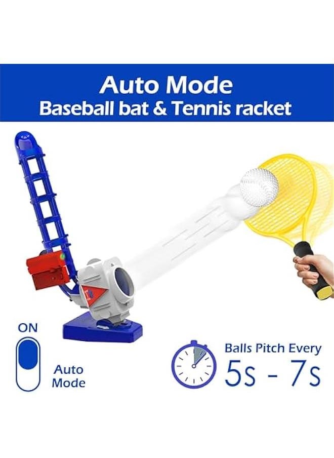 Kids Pitching Machine Toys, 2 in 1 RC Baseball Tennis Pitcher, Auto Ball Launcher Bat, Boys Outdoor Outside Sports Backyard Game, Birthday Gift 5 6 7 8 10 12 Yr Youth-Partially Assembled