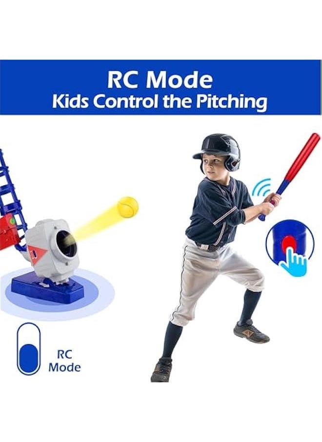 Kids Pitching Machine Toys, 2 in 1 RC Baseball Tennis Pitcher, Auto Ball Launcher Bat, Boys Outdoor Outside Sports Backyard Game, Birthday Gift 5 6 7 8 10 12 Yr Youth-Partially Assembled